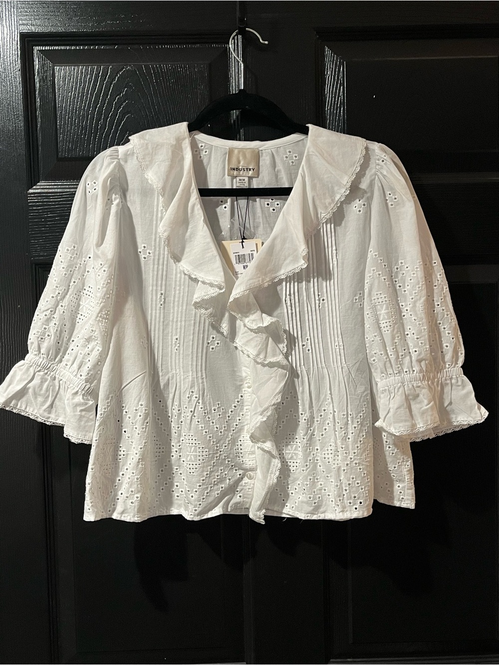NEW Industry White Ruffle Eyelet 100% Cotton Blouse